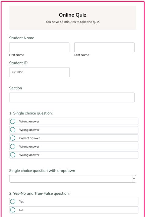 microsoft forms sample quiz