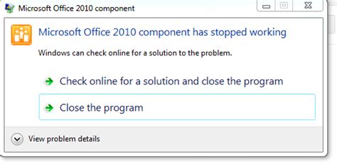 microsoft office component has stopped working