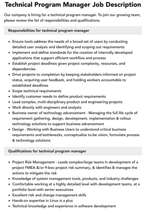 microsoft technical program manager job description
