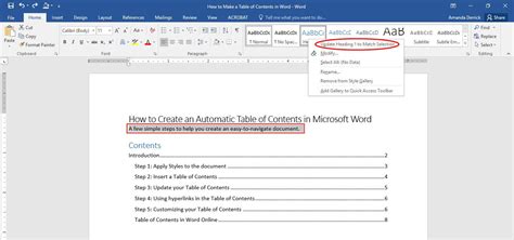 microsoft word create table of contents from headings