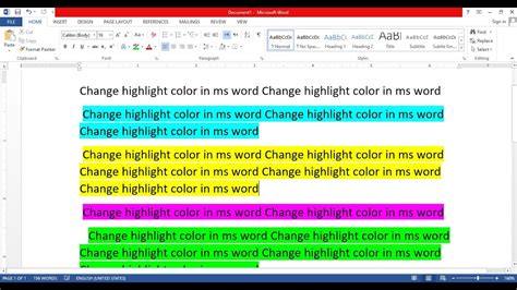 microsoft word highlight color code