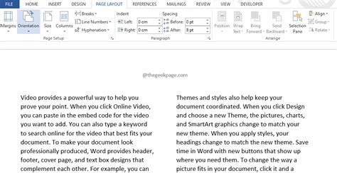 microsoft word how to split page into two columns