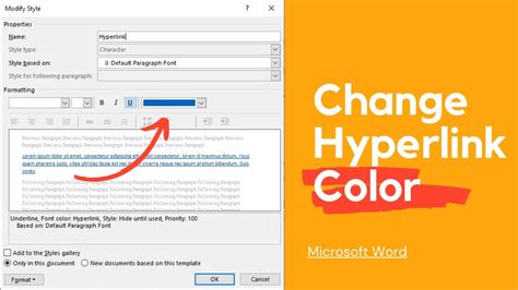 microsoft word hyperlink color code