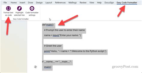 microsoft word online code snippet
