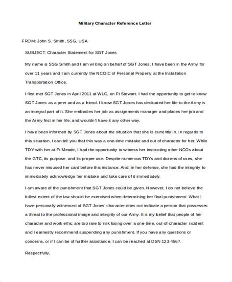 military character reference letter examples