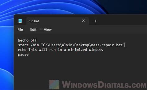 minimize command window in batch file