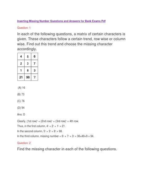 missing number questions and answers pdf
