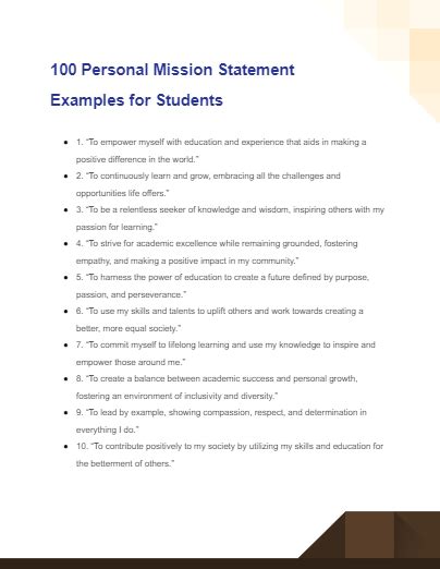 mission statement examples for students pdf