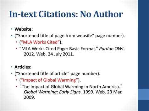 mla format in text citation website no author