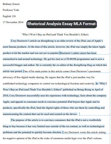 mla format rhetorical analysis example