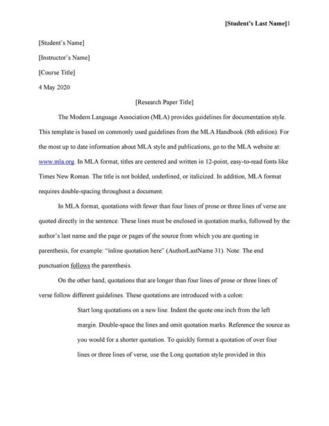 mla format sample word