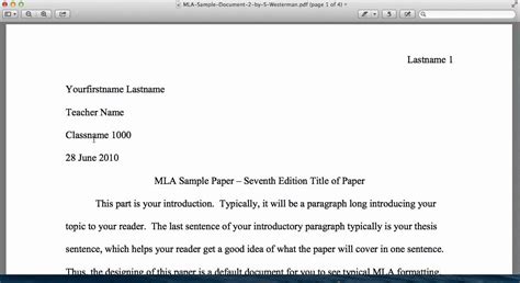 mla intro paragraph format