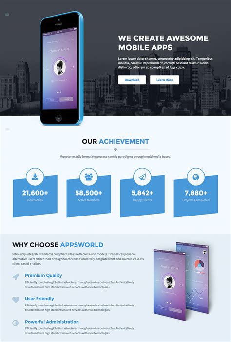 mobile app landing page template wordpress