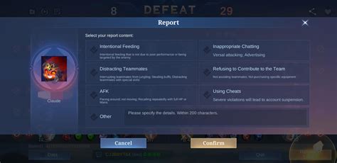 Mobile Legends report system