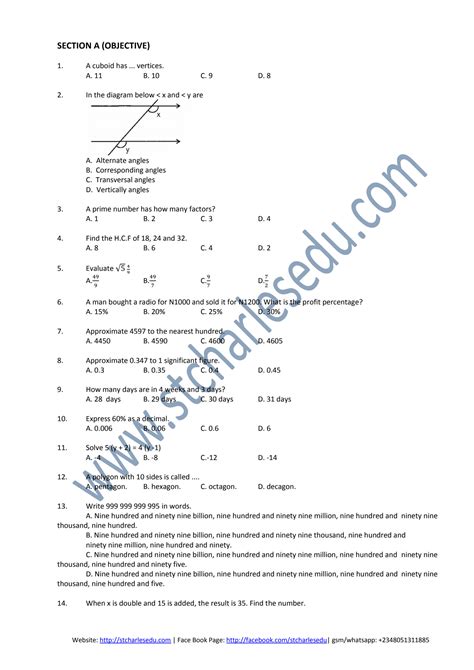 mock exam questions and answers 2023 for jss3 maths
