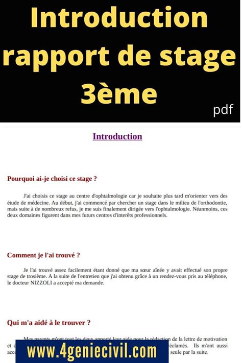 modèle introduction rapport de stage 3ème