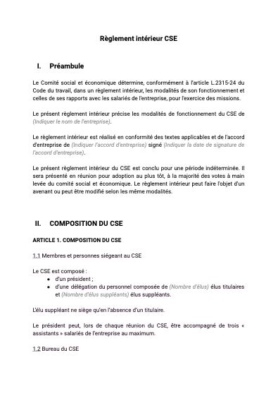 modèle règlement intérieur cse fo