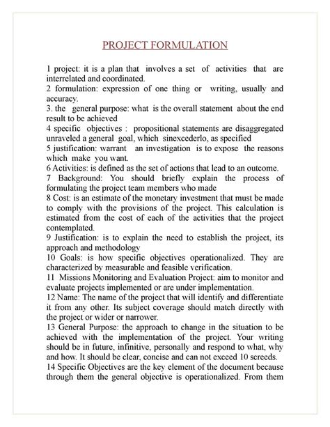 model project proposal formulation