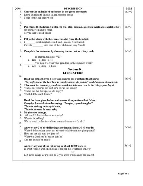model questions for class 6