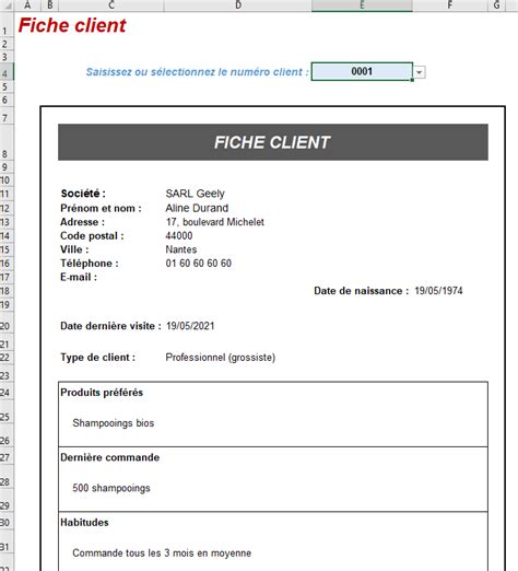 modele de fiche client excel