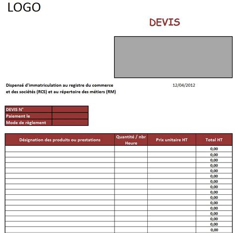 modele devis vierge excel