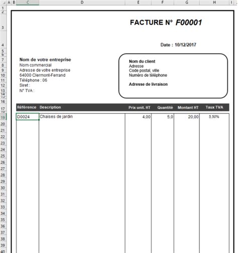 modele facture vierge excel gratuit