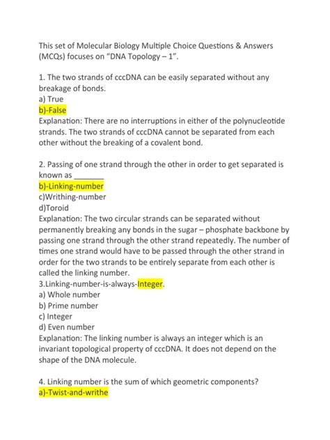 molecular biology multiple choice questions and answers pdf