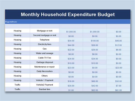 Monthly Expenditure Template
