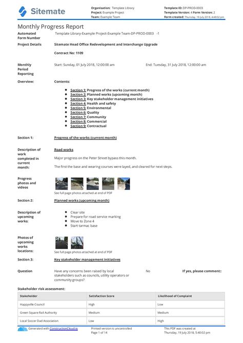 monthly progress report format for road construction in excel