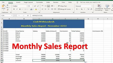 monthly sales report format in excel with formula
