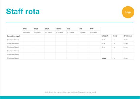 Monthly Staff Rota Template
