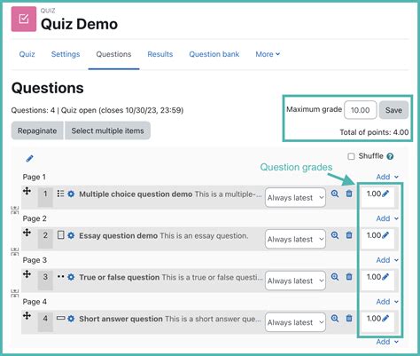 moodle quiz question types examples
