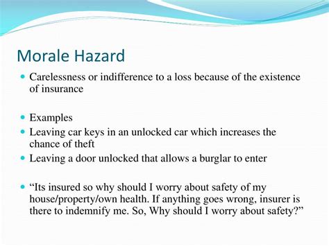 moral hazard vs morale hazard examples
