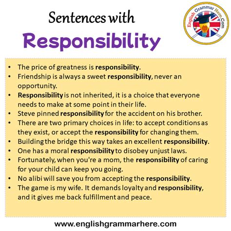 moral responsibility examples sentences