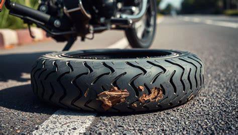 Motorcycle with flat tire