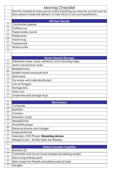 moving checklist excel template free