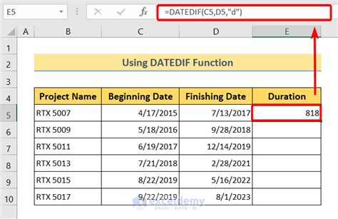 ms excel difference between two dates