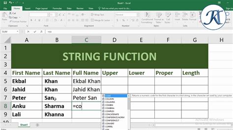 ms excel string functions