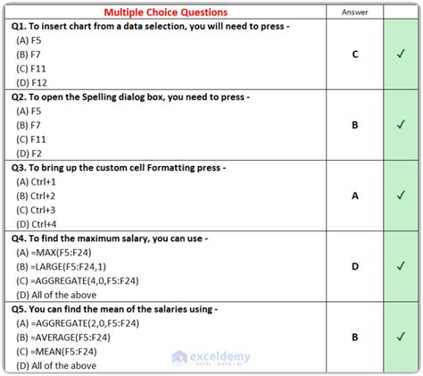 ms word and excel multiple choice questions