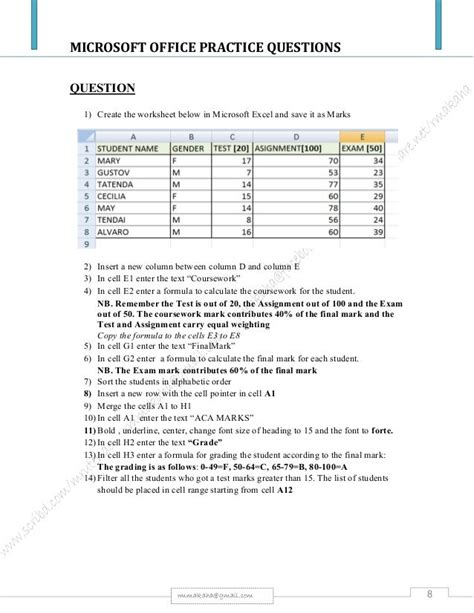 ms word excel powerpoint practical questions and answers pdf