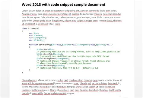 ms word online code snippet
