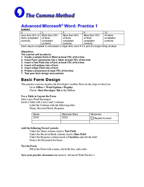 ms word practical exercises with answers