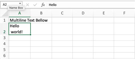 multi line text in excel cell