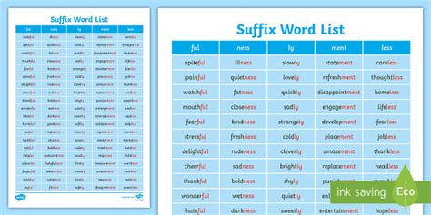 multi suffix words list