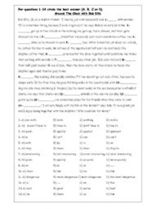 multiple choice cloze test exercises with answers pdf free