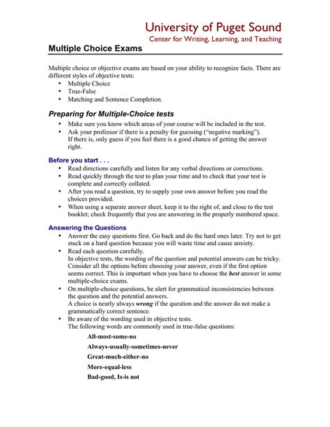 multiple choice test instructions example