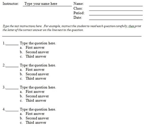 multiple choice test questions examples