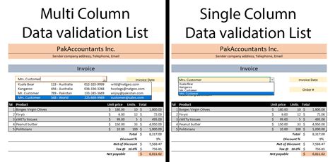 multiple data validation list in excel