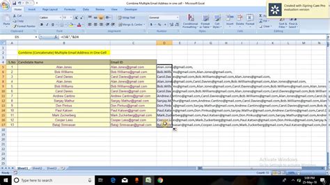 multiple email addresses in one cell excel