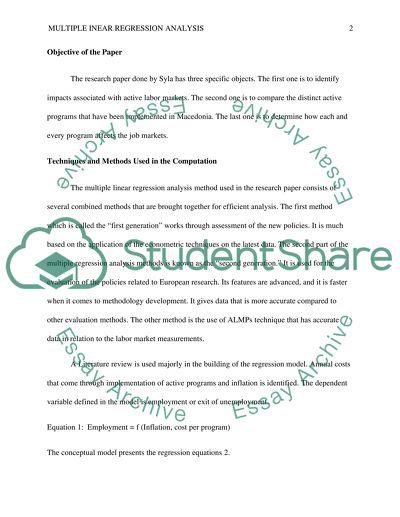 multiple linear regression analysis research paper